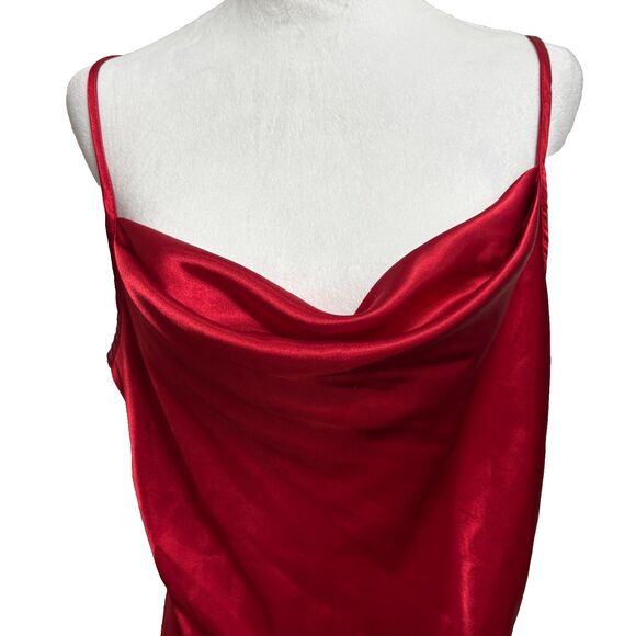 Vintage Bebe Slip Dress Sz L Red Midi Satin 90s Y2K Glam Holiday Formal Wedding - Picture 2 of 9